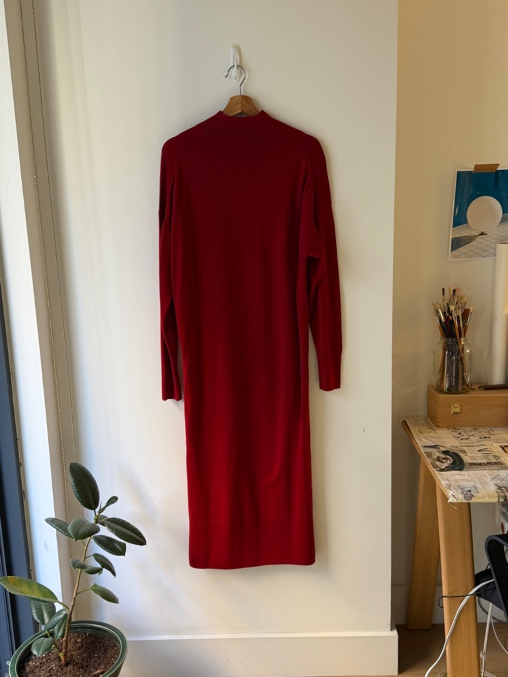 COS Red Long Sleeve Midi Knit Dress